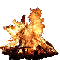a bonfire with flames on a black background